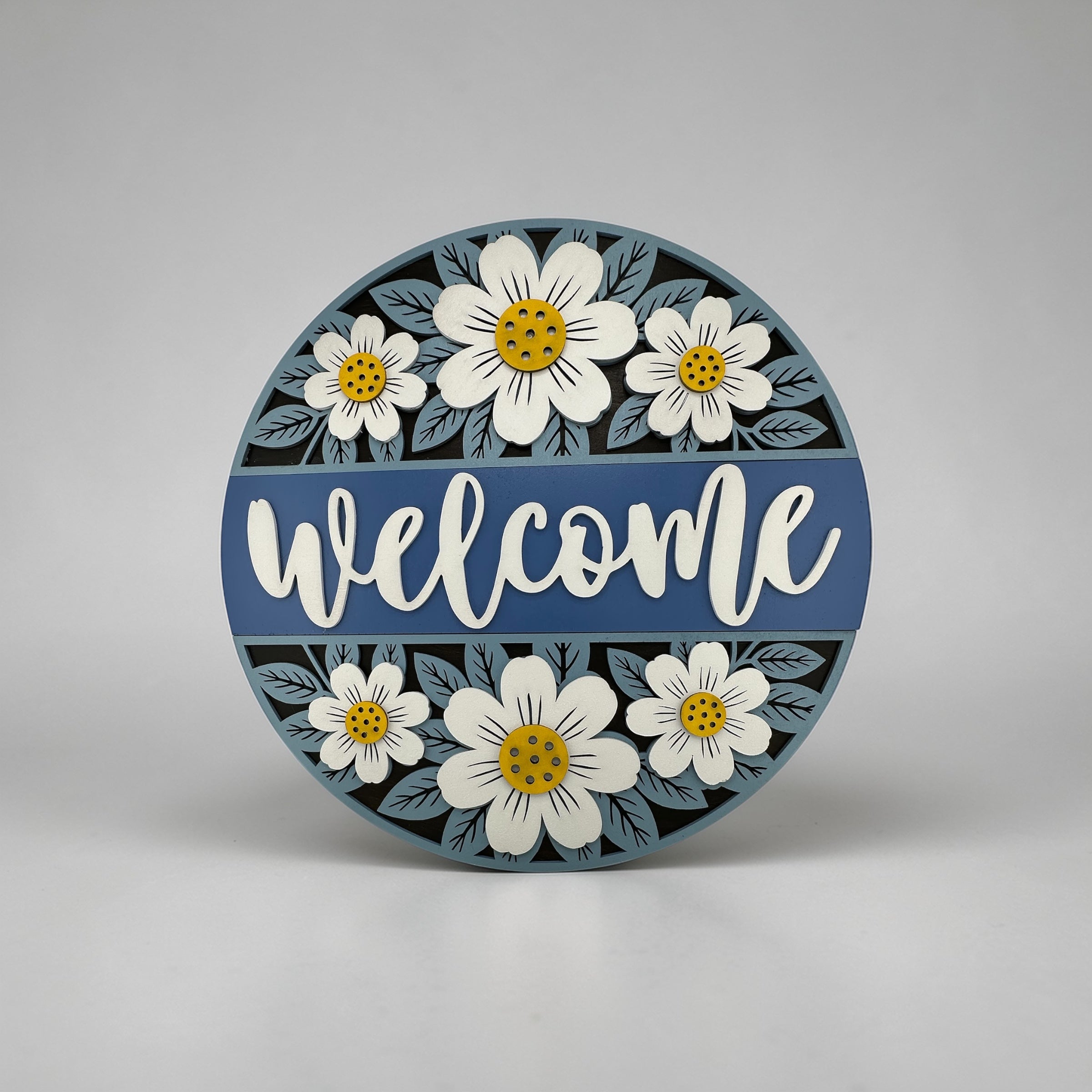 Blue Floral Welcome Sign