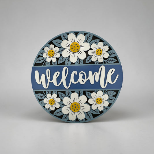 Blue Floral Welcome Sign