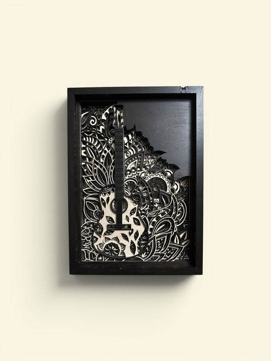 Framed Multilayered Intricate Guitar Art Piece