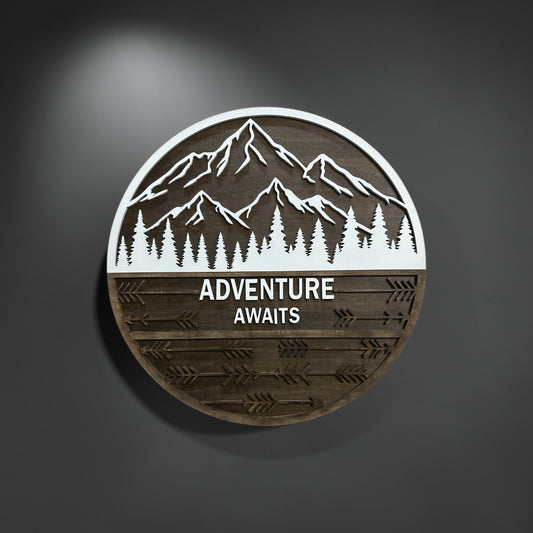 Adventure Awaits Mountain Sign