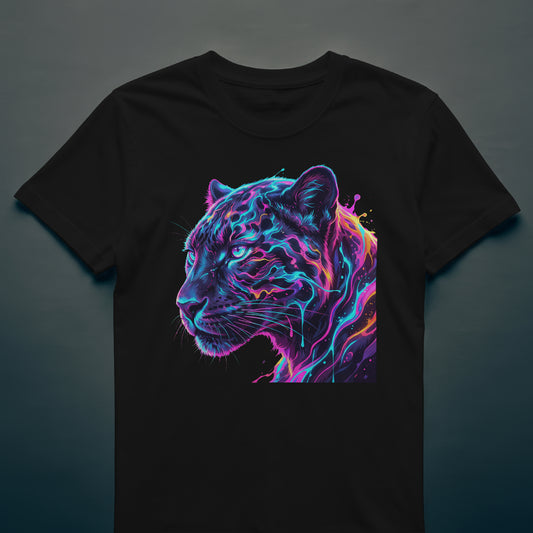 Neon Psychedelic Jaguar Glow T-Shirt | Vibrant Animal Graphic Tee