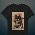 Noodle Kitty Ramen Cat T-Shirt | Cute Black Cat Eating Noodles Anime Style Tee