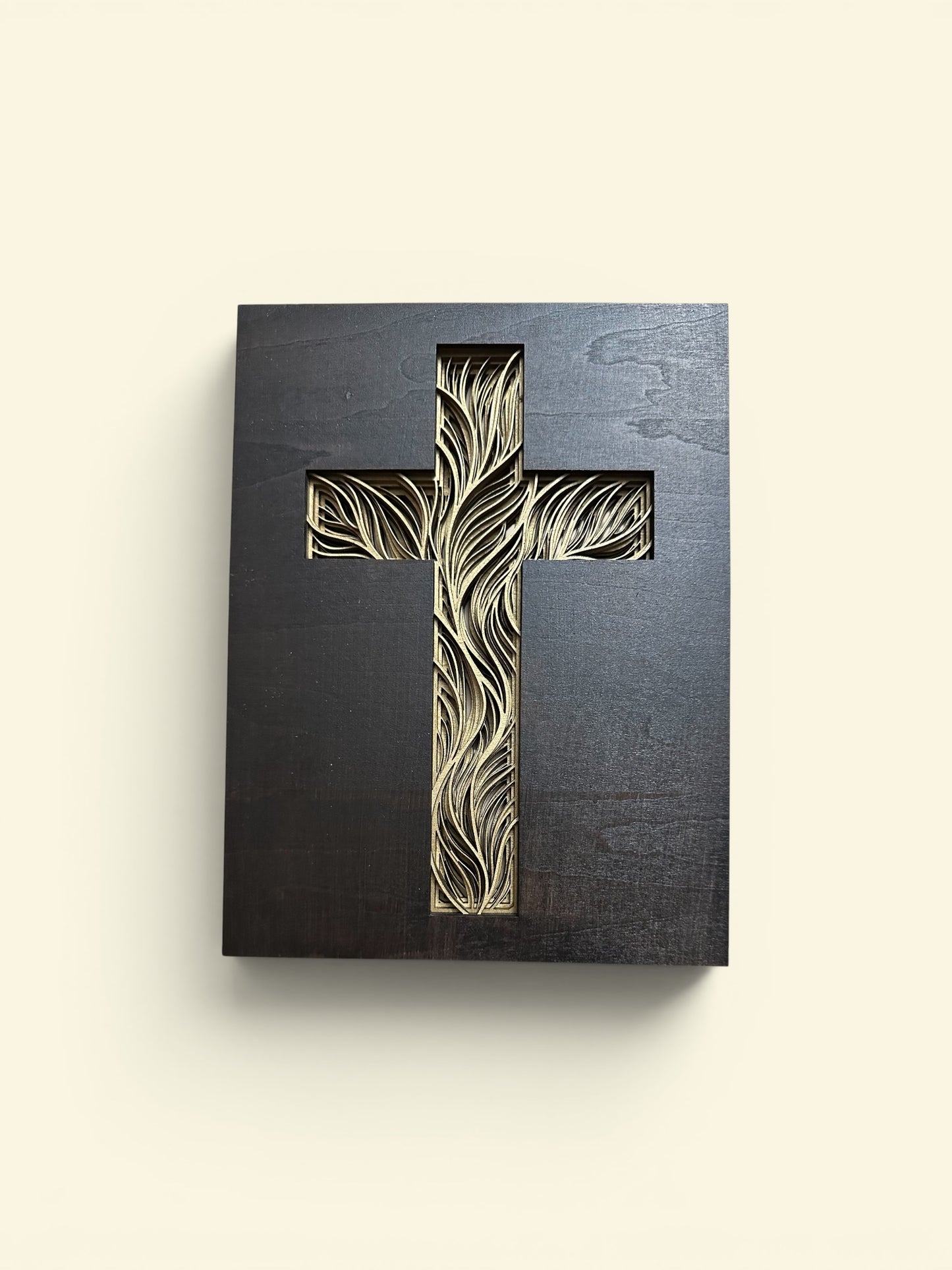 Mini Frameless Multilayered Cross with gold inlay 7"x9"