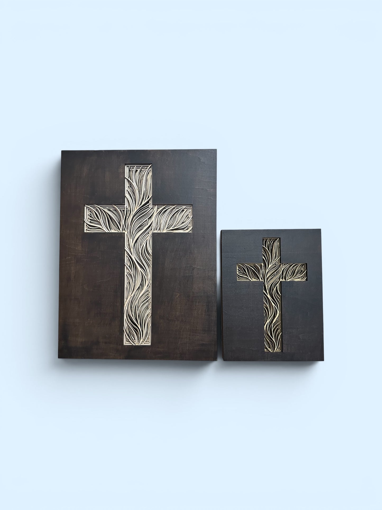 Mini Frameless Multilayered Cross with gold inlay 7"x9"