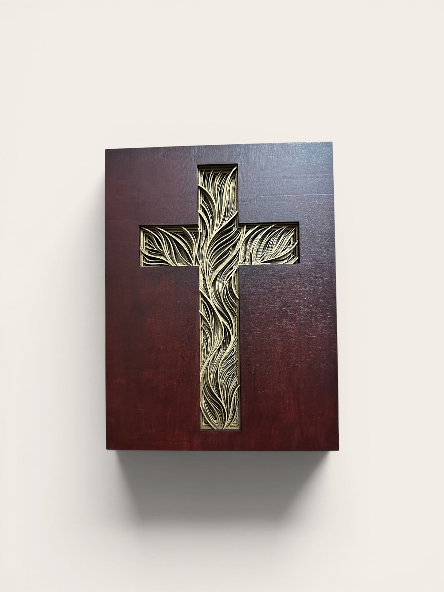 Mini Frameless Multilayered Cross with gold inlay 7"x9"